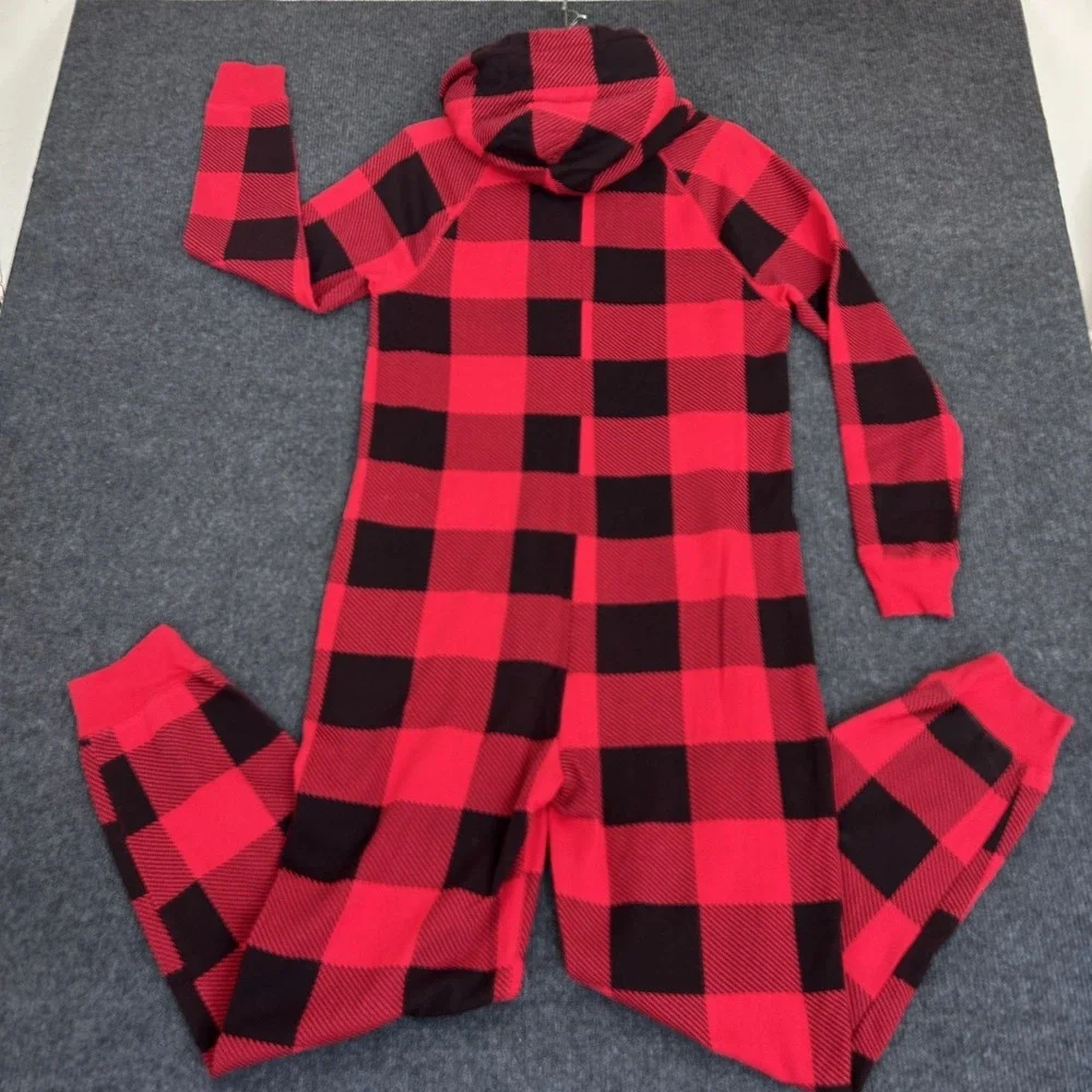 Victoria Secret PINK Red Buffalo Plaid Hooded Sherpa Long Jane One-Piece PJ - SM - Picture 8 of 15